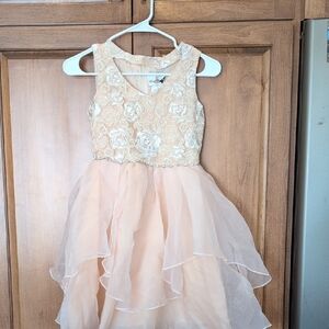 Rare Editions Peach Floral Lace Kids Dress